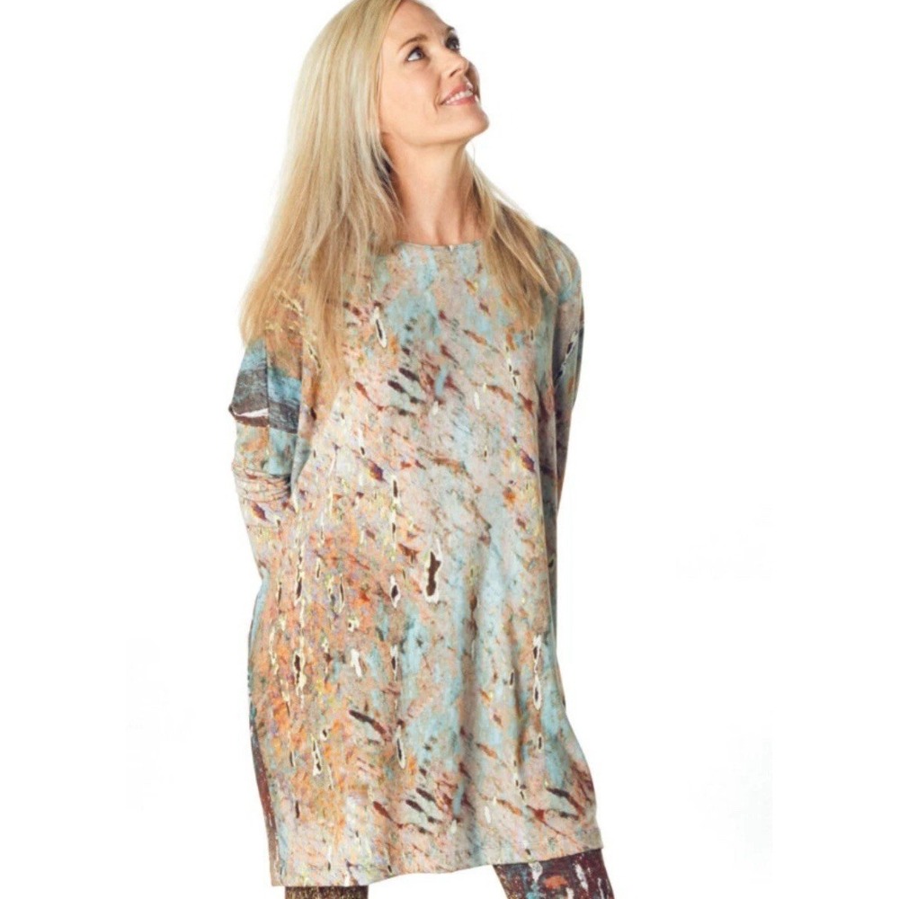 Bryn Walker Tunic Shift Dress XS Oversized Multicolor Stretch Artsy Lagenlook